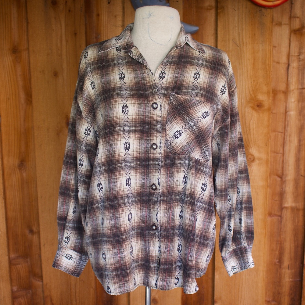 Vintage 90's Actif 100% Cotton Southwestern Button Down Shirt Made In The USA
